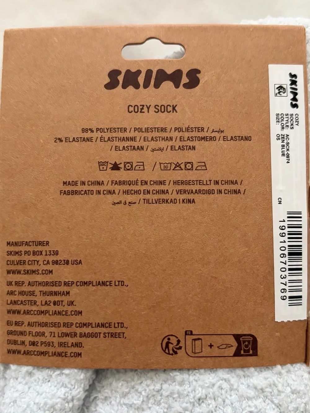 Skims Zen Blue Cozy Socks One Size New in Package